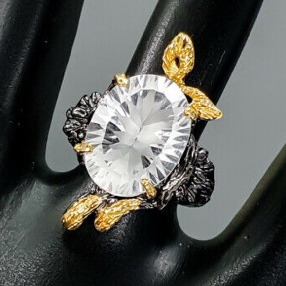 14 kt & Sterling Artisan Faceted Quartz Ring